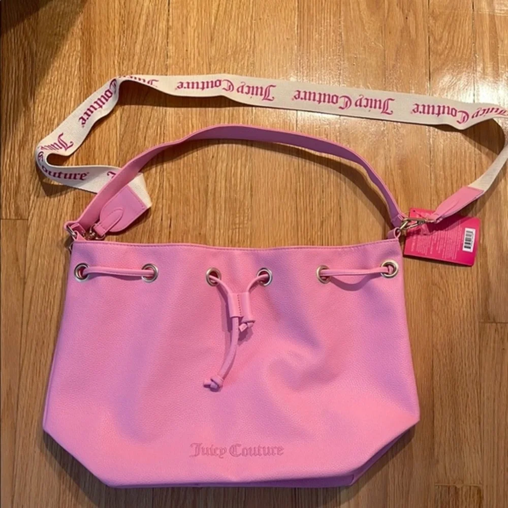 Juicy Couture Pebbled Leather Pink Drawstring  Large Shoulder Bag